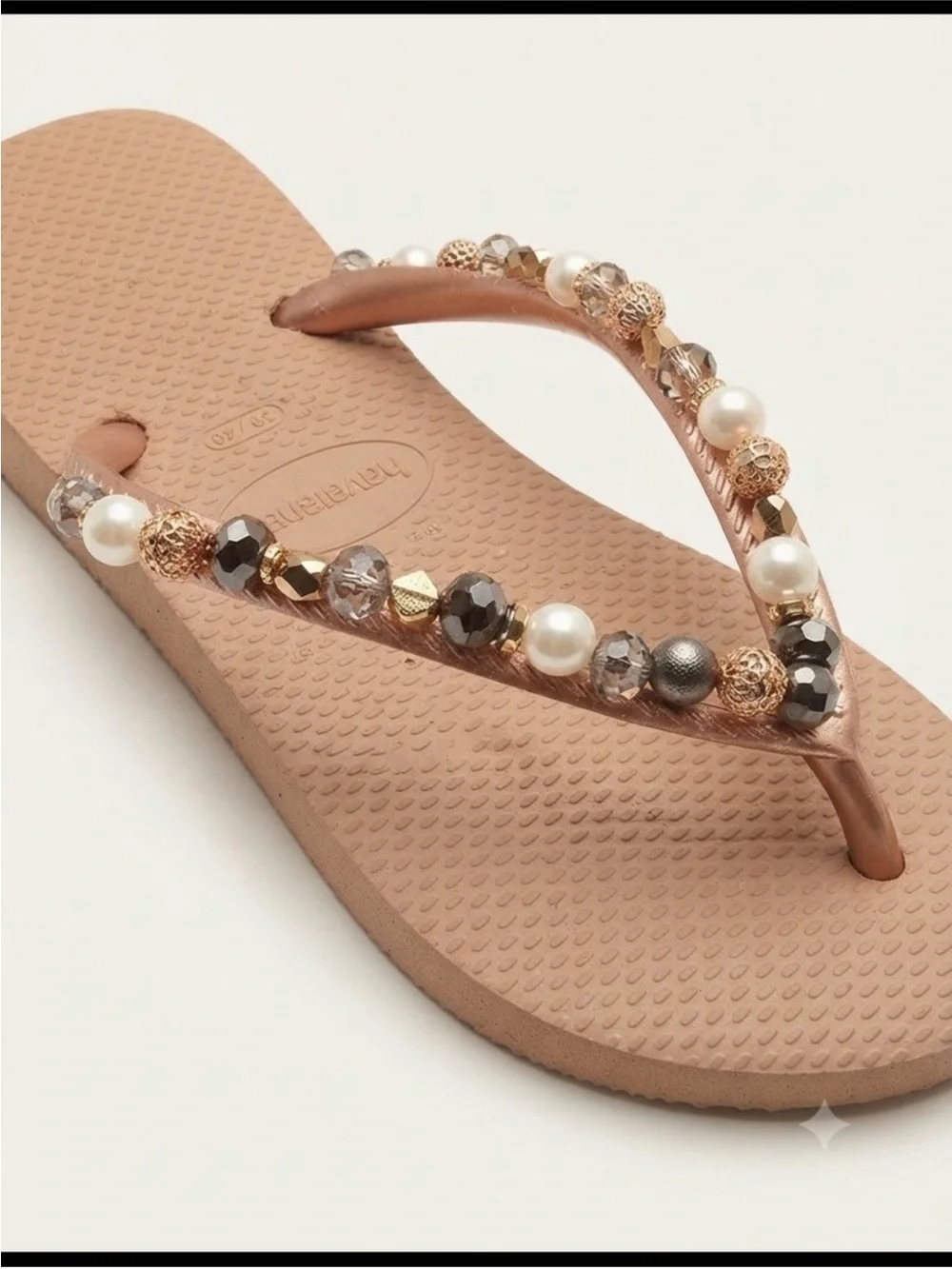 Havaianas Gold Beaded Pearl Flip Flops